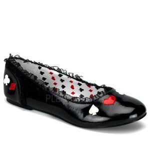 Funtasma Black Patent Leather Flats With Card Suit Motif & Ruffled Trim Size 5.5